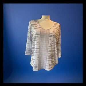 Women’s Top PrAna Aleah  Watercolor Stripe Light Gray  White Sheer Large NWT